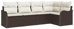 Conjunto de Sofá de Jardim 5 Peças com Almofadas em Rattan Poliéster M