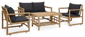 4 pcs conjunto lounge p/ jardim com almofadões bambu