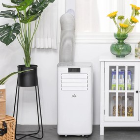 HOMCOM Ar Condicionador Portátil 4 em 1 Ventoinha Refrigerador e Desumidificador 2 Velocidades com Ecrã LED Controlo Remoto Silencioso 900W 38x35x70,5 cm Branco