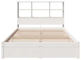 Cama com estante sem colchão 140x190 cm pinho maciço branco