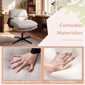 Cadeira de Escritório com Pernas Cruzadas, 76,5 x 68 x 79-89 cm, Apoios de Braços Rebatíveis, Bege