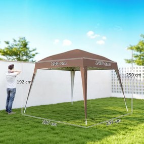 Tenda Dobrável 3x3 m Tenda Pop-up de Jardim Altura Ajustável com Saco de Transporte Anti-UV Impermeável Castanho