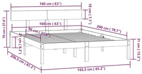 Estrutura de cama 160x200 cm pinho maciço preto