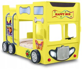 Cama para criança Beliche Autocarro 207 x 116 x 150 cm com Luzes LED 2 colchões e estrados incluídos, capacidade de 100 kg Amarelo