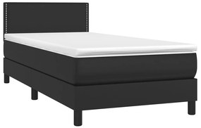 Cama com molas/colchão 100x200 cm couro artificial preto