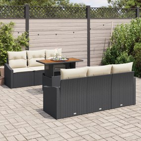 Conjunto de Sofás de Jardim 7 Peças com Almofadas Preto Rattan Polipro