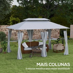 Pérgola de Jardim 397x297x265 cm Pérgola de Exterior com Teto Duplo Paredes Laterais Resistente a Água Cinza Escuro
