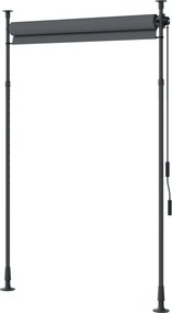 Toldo manual retrátil com suporte 200 L x 220-310 A cm, comprimento ajustável, manivela, instalação sem perfuração, metal de alumínio, poliéster cinze