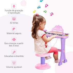 Piano Eléctrico Infantil 32 Teclas Piano Infantil com Microfone Banqui