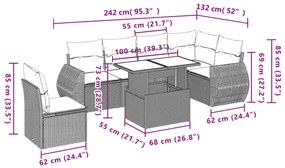 7 pcs conjunto de sofás p/ jardim com almofadões vime PE bege