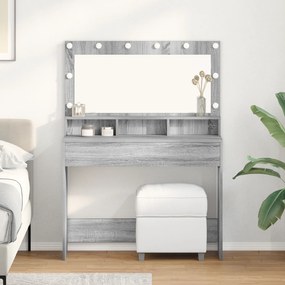 Mesa de Maquiagem vidaXL com Luzes LED Cinza Sonoma 100x41x135 cm