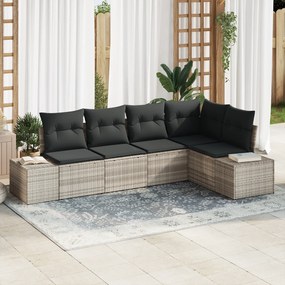 Conjunto de Sofá de Jardim com 5 Peças e Almofadas Cinza Claro em Ratt