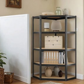 Estantes de canto de 5 níveis 70 x 70 x 180 cm, estantes para trabalhos pesados, metal Preto-natural bege