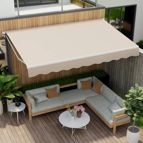 Toldo retrátil 4 x 2,5 m para pátio Cobertura em poliéster com manivela manual Estrutura em alumínio resistente bege