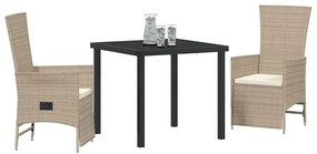 Conjunto de Cadeiras de Jardim Reclináveis 3 pcs Bege Creme