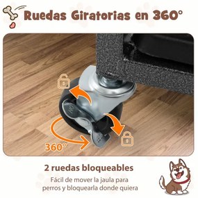 Parque Jaula dobrável para cães de 96 cm com rodas, fechadura, tabuleiro amovível, 2 portas, portátil, interior e exterior, preto