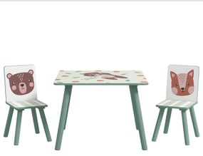 ZONEKIZ Conjunto de Mesa e Cadeiras para Crianças de 3 Peças Mesa Infantil com 2 Cadeiras Conjunto de Móveis para Atividades Verde