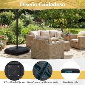 Base para guarda-sol suspenso com rodas 81 cm, resistente, com barra metálica e enchível com areia húmida, 125 kg, para exterior, jardim e piscina