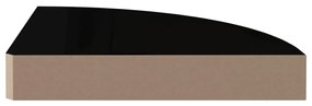 Prateleira de canto suspensa 25x25x3,8 cm MDF preto brilhante