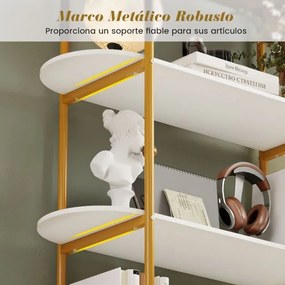 Estante em arco 95 x 34 x 156 cm, estante moderna de 4 níveis, estrutura metálica, organizador, arrumação para casa e escritório, dourado e branco
