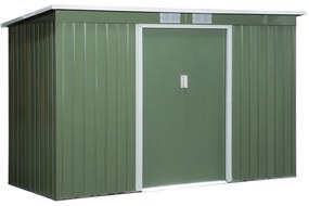 Abrigo de Jardim 280x130x172cm Abrigo de Exterior de Aço Galvanizado com Porta Corredeira e Ventilações para Armazenamento de Ferramentas Verde Claro