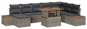 vidaXL Conjunto de Jantar de Jardim com 9 Peças e Almofadas Cinza em Rattan de Polietileno e Acácia