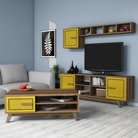 Conjunto de Mobiliário de Sala Ayla – Nogal Amarelo – TV: 160x56,2x35