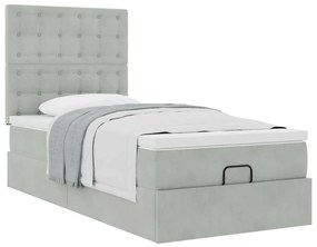 Estrutura cama otomana colchões 90x200 cm veludo cinzento claro