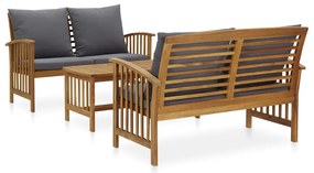 3 pcs conjunto lounge de jardim c/ almofadões acácia maciça