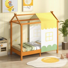 Cama de criança com toldo Plataforma de teatro Toldo amovível 12 ripas de madeira maciça para dormir 70 x 140 cm