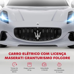 Carro Elétrico para Crianças Maserati Gran Turismo Folgore 12V Controlo Remoto Faróis Buzina e Música MP3 98x59x43 cm Cinza