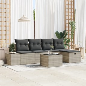 Conjunto de Sofá de Jardim com Almofadas Cinza Claro Rattan Poly