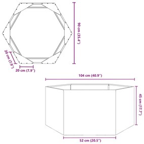 Vaso/floreira de jardim hexagonal 104x90x45 cm aço inoxidável