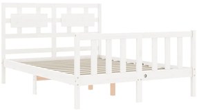 Estrutura de cama de casal com cabeceira madeira maciça branco