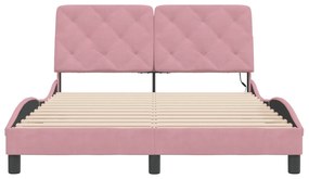 Estrutura de cama c/ luzes LED 140x200 cm veludo rosa