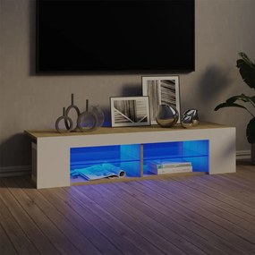 Móvel de TV com luzes LED 135x39x30 cm branco/carvalho sonoma