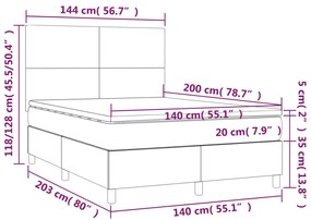 Cama box spring c/ colchão/LED 140x200cm veludo cinzento-escuro