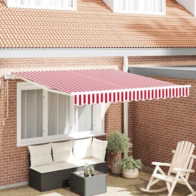 vidaXL Toldo Retrátil Manual Vermelho e Branco 350 x 250 cm tecido