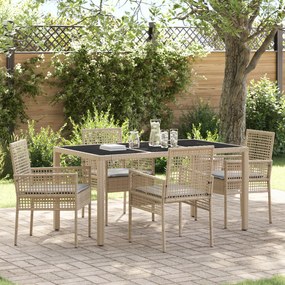 Conjunto de Jantar de Jardim 5 peças com Almofadas Bege em Rattan