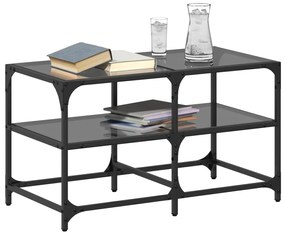 Mesa de centro com topo em vidro preto 78,5x40x45 cm aço