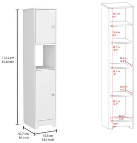 Armário Casa de Banho Ibis com 2 portas e 1 prateleira, 172 x 36,5 x 16 cm branco