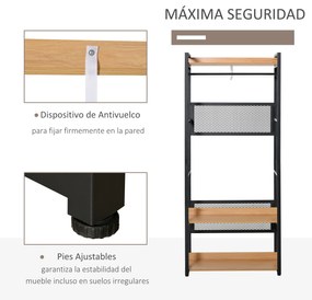 HOMCOM Cabide de entrada 2 em 1 com várias prateleiras e barra para pendurar para corredor Quarto sala de estar 80x40x190 cm Madeira natural preta