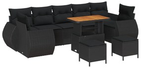 vidaXL Conjunto de Sofá de Jardim 10 pcs Preto vime PE