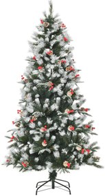 HOMCOM Árvore de Natal Artificial 180cm com 678 Ramas 53 Pinhas e 53 Frutinhas Folhas de PVC PE Base Dobrável e Suporte Metálico Decoração de Natal para Interiores Verde