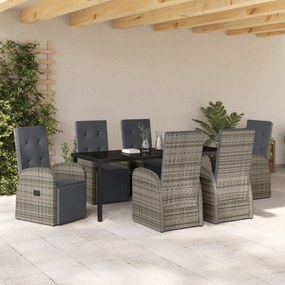 Conjunto de Jantar de Jardim 7 Peças com Almofadas Cinza Vime PE