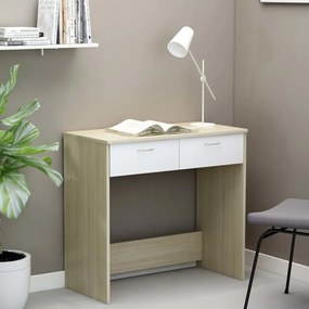 vidaXL Secretária 80x40x75 cm contraplacado branco e carvalho sonoma