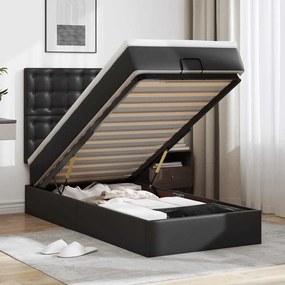 Cama otomana com colchão 90x190 cm couro artificial preto