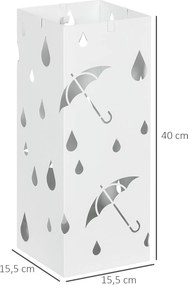 Suporte para Guarda-Chuvas com 4 Ganchos e Bandeja de Gotejamento Amovível Porta Guarda-Chuvas 15,5x15,5x41 cm Branco
