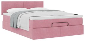 Estrutura de cama otomana com colchão 140x190 cm veludo rosa