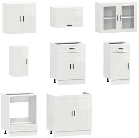8 peças armário de cozinha conjunto Kalmar branco brilhante